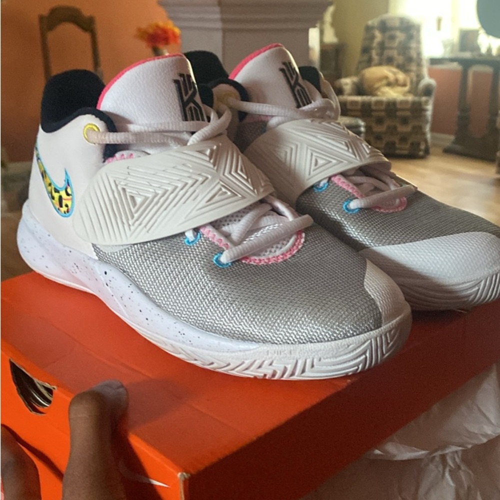 Nike Kids' White and Gray Sneakers with Colorful Accents